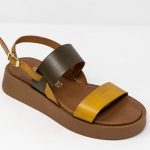 γυναικεία δερμάτινα flatforms Chloe μουσταρδί λαδί με gel Nuvola Shoes