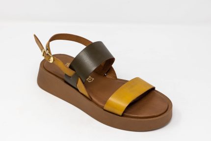 γυναικεία δερμάτινα flatforms Chloe μουσταρδί λαδί με gel Nuvola Shoes