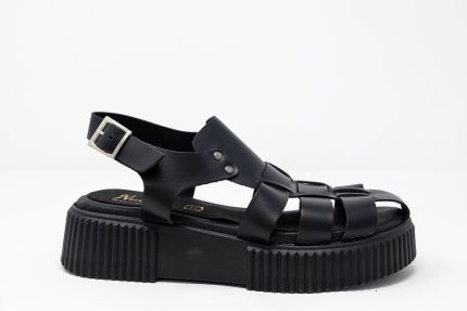Flatforms Jelly Pop side, Γυναικεία χειροποίητα δερμάτινα σανδάλια Jelly Pop σε μαύρο χρώμα