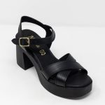 Heels Alina black Γυναικεία χειροποίητα δερμάτινα πέδιλα Alina σε μαύρο χρώμα με χιαστί φάσα και ψηλό τακούνι 10 εκ.