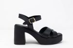 Heels Alina black side Γυναικεία χειροποίητα δερμάτινα πέδιλα Alina σε μαύρο χρώμα με χιαστί φάσα και ψηλό τακούνι 10 εκ.