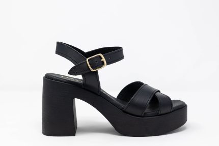 Heels Alina black side Γυναικεία χειροποίητα δερμάτινα πέδιλα Alina σε μαύρο χρώμα με χιαστί φάσα και ψηλό τακούνι 10 εκ.