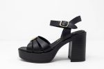 Heels Ariadne side Γυναικεία χειροποίητα δερμάτινα πέδιλα Ariadne σε μαύρο χρώμα με χιαστί φάσα και ψηλό τακούνι 10 εκ