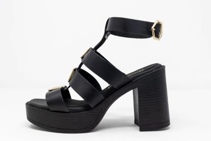 Heels Circe side Γυναικεία χειροποίητα δερμάτινα πέδιλα Circe σε στυλ gladiator με χρυσά μεταλλικά διακοσμητικά και τακούνι 10 εκ.