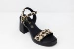 Heels Naomi black , Γυναικεία χειροποίητα δερμάτινα πέδιλα Naomi σε animal print με μαύρη σόλα και τακούνι 10 εκ.