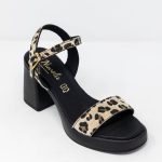 Heels Naomi black , Γυναικεία χειροποίητα δερμάτινα πέδιλα Naomi σε animal print με μαύρη σόλα και τακούνι 10 εκ.