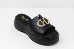 Mules Karen black,γυναικεία δερμάτινα mules Karen μαύρα με χρυσή αγκράφα Nuvola Shoes
