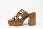 Mules Susan side,Γυναικεία χειροποίητα δερμάτινα mules Susan σε χρώμα πούρου με λευκά γαζιά και τακούνι 10 εκ.