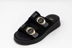 Sandal Donna Γυναικεία χειροποίητα δερμάτινα σανδάλια Donna από μαύρο δέρμα καστόρι με χρυσές αγκράφες