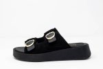 Sandal Donna side Γυναικεία χειροποίητα δερμάτινα σανδάλια Donna από μαύρο δέρμα καστόρι με χρυσές αγκράφες