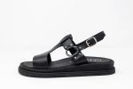 Sandal Electra side Γυναικεία χειροποίητα δερμάτινα σανδάλια Electra σε μαύρο χρώμα με μεταλλικό κρίκο
