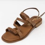Sandal Festos Γυναικεία χειροποίητα δερμάτινα σανδάλια Festos σε ταμπά απόχρωση με σχέδιο πλέξης