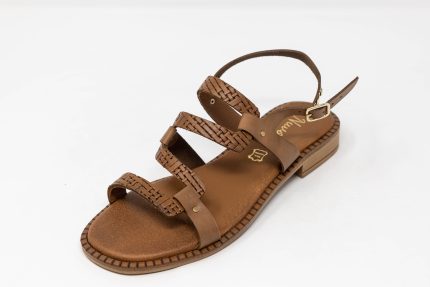 Sandal Festos Γυναικεία χειροποίητα δερμάτινα σανδάλια Festos σε ταμπά απόχρωση με σχέδιο πλέξης