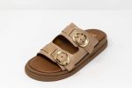 Sandal Hanna Γυναικεία χειροποίητα δερμάτινα σανδάλια Hanna σε nude απόχρωση με χρυσές αγκράφες
