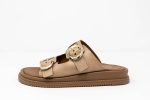 Sandal Hanna side Γυναικεία χειροποίητα δερμάτινα σανδάλια Hanna σε nude απόχρωση με χρυσές αγκράφες