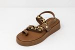 Sandal Sarafina Γυναικεία χειροποίητα δερμάτινα σανδάλια Sarafina σε ταμπά απόχρωση με animal print λεπτομέρειες